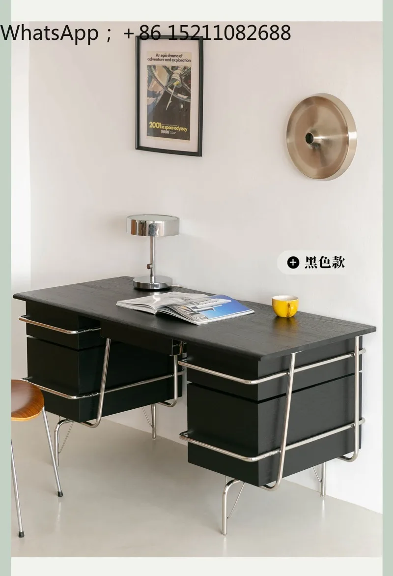 SCY Bauhaus medieval stainless steel oak workbench small apartment home writing table simple desk
