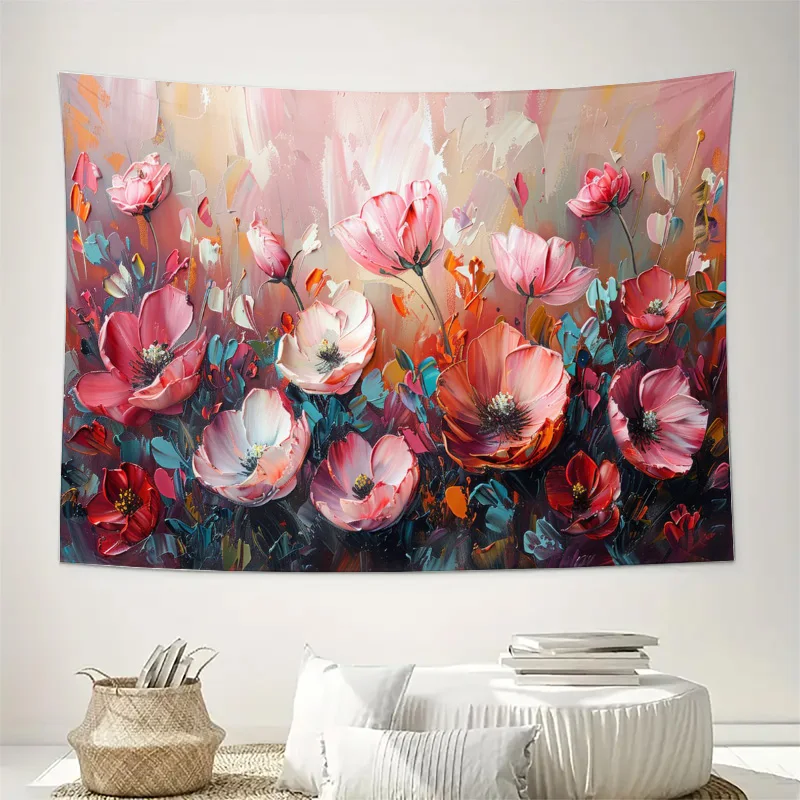 Boho Abstract Floral Tapestry Canvas Wall Art Watercolor Poppies Flower Print Home Decor Decoration for Living Room Bedroom