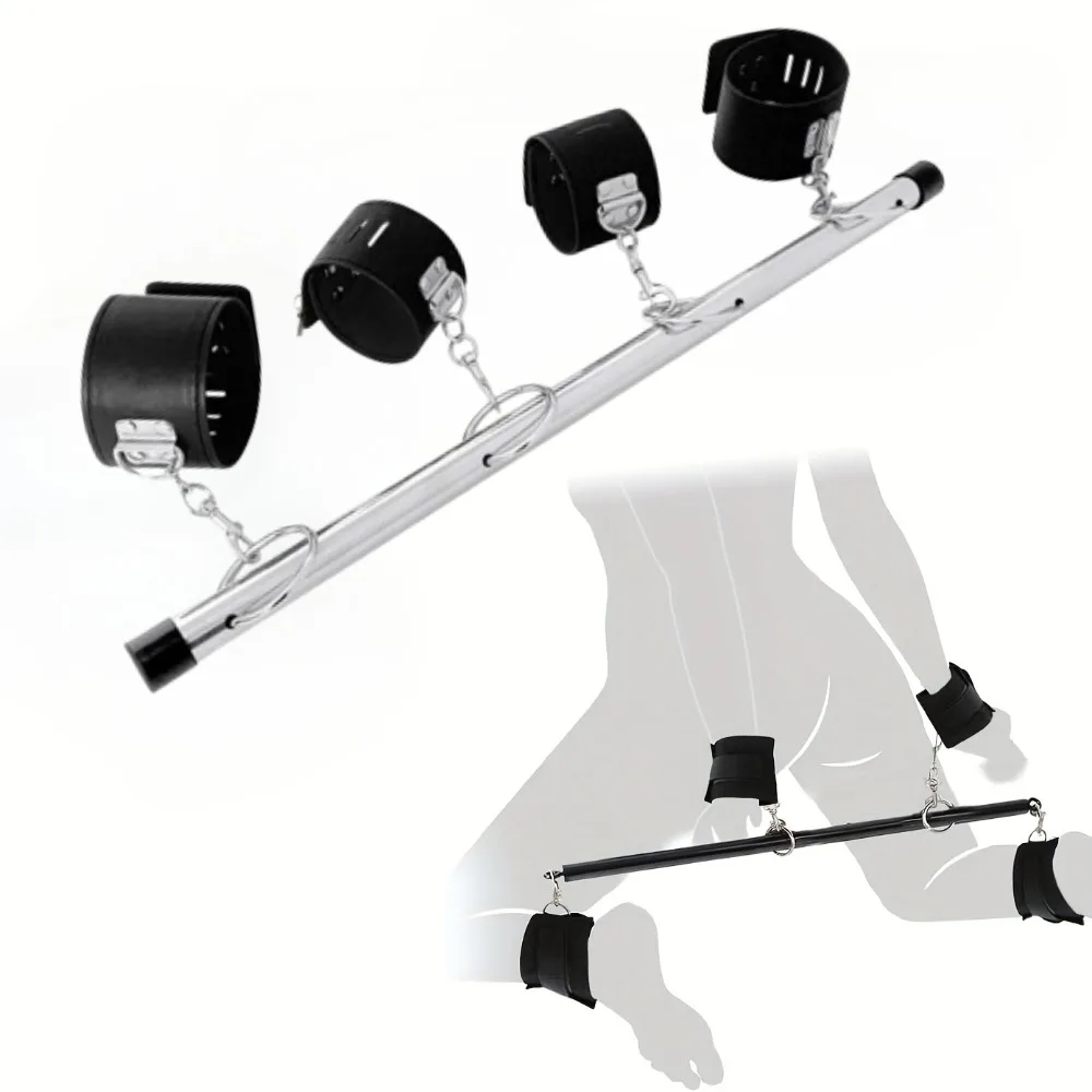 BDSM Restraint Handcuff Set Leg Cuff Neck Restrain Kit SM Fetish Stainless Steel Extend Spreader Bar Adult Couple Slave Harness