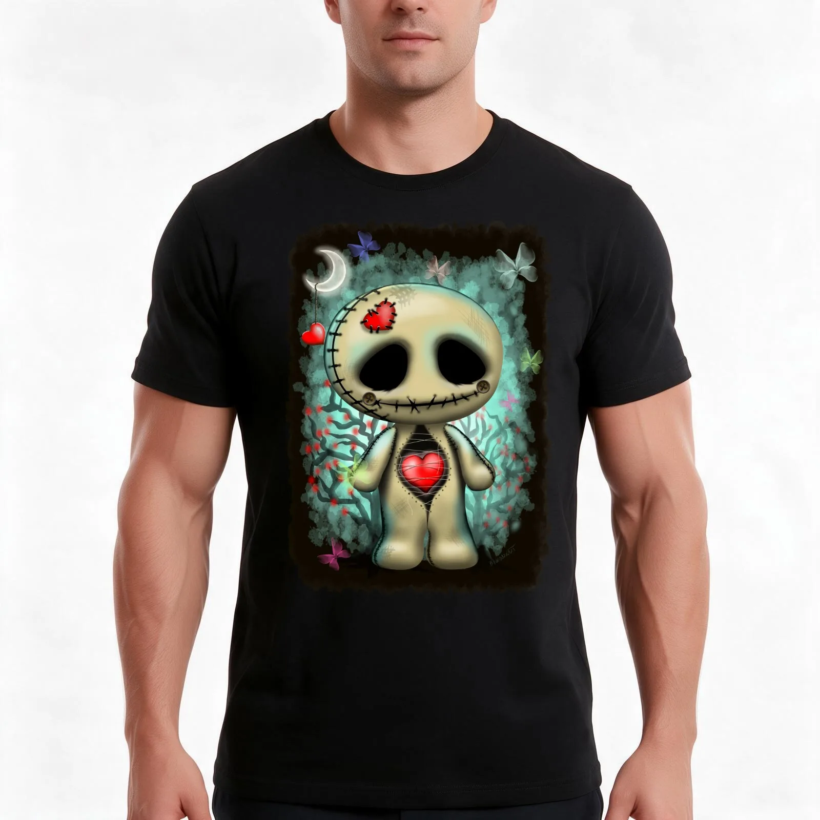 Love Creepy Cute Voodoo Doll T-Shirt, Summer Casual Cotton Tee, Oversized Streetwear Tops, Vintage Graphic Print, 100% Cotton