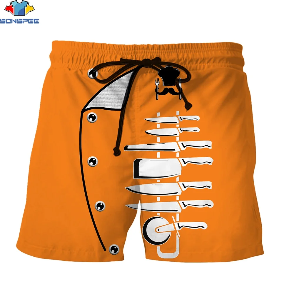 SONSPEE 3d Printed Summer Men\'s Fashion Hot Pants Sweatpants Funny Chef Kitchen Knife Sports New Sapphire Blue Drawstring Shorts