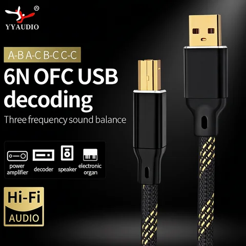 YYAUDIO Hifi USB Cable DAC A-B C-B C-C A-C Digital Audio High Quality OFC Silver Plating Type A to Type B Hifi Usb Typec Cable