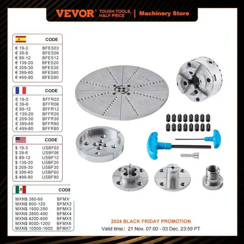 VEVOR KP965 Metal Lathe Chuck 4-Jaw 3.75