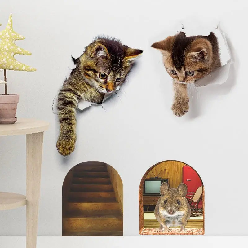 M228 Maus Katzen Tiere Wandaufkleber Badezimmer Toilette Dekor Wohnzimmer Schrank Kühlschrank Home Dekoration Aufkleber – Detail 15