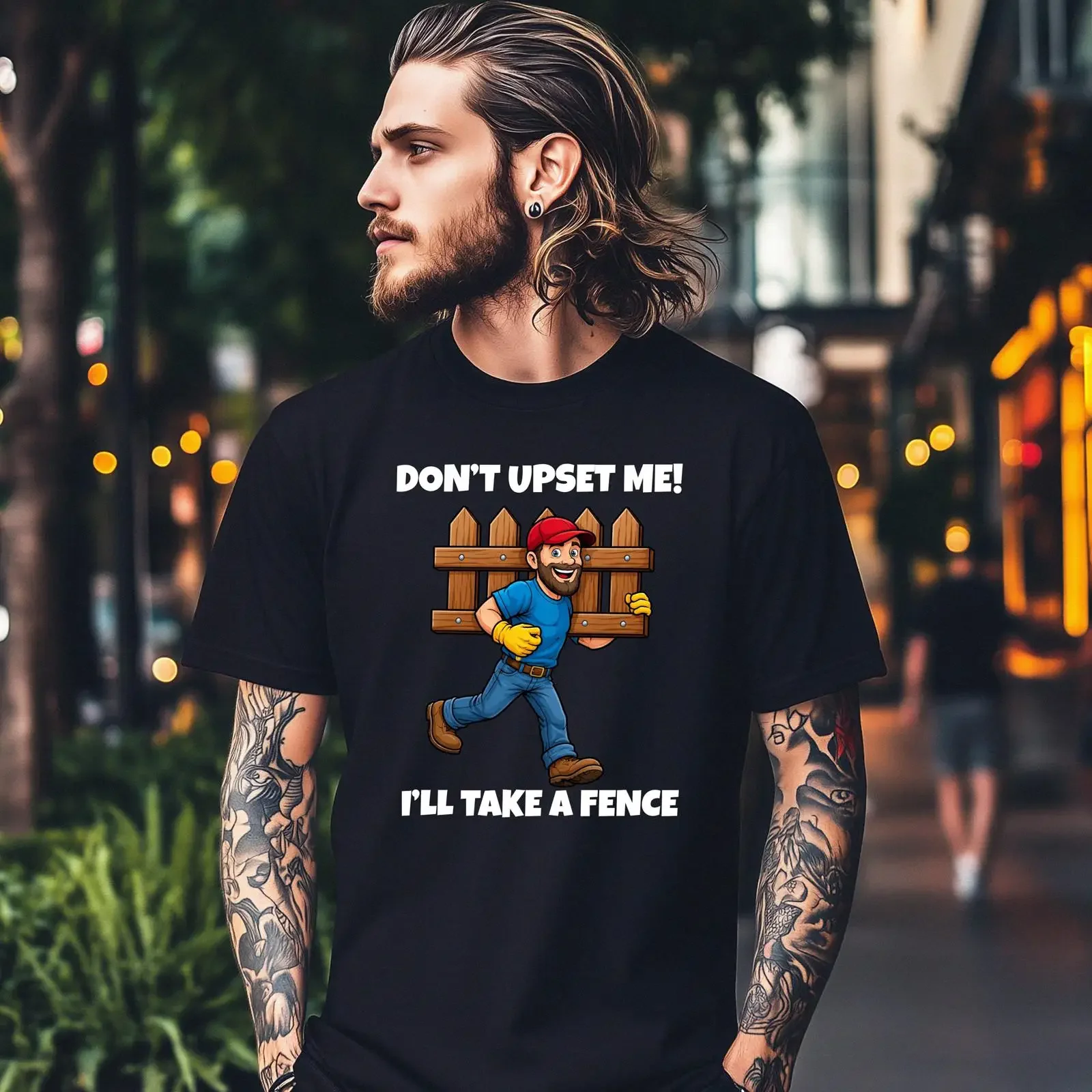 Funny Fencing Pun T Shirt Don't Upset Me I'll Take A Fence Carpenter Blue Collar Humor Construction Worker  vintage Washed Soft
