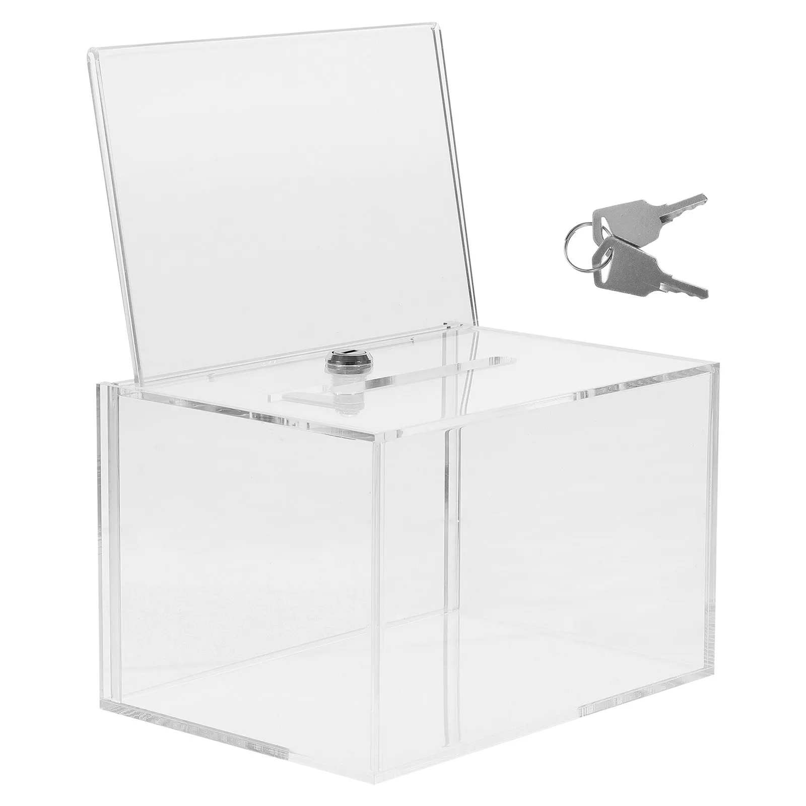 Transparent Premium Acrylic Donation Box with Lock Secure Letter Post Container for Voting Suggestion Complaint Collection