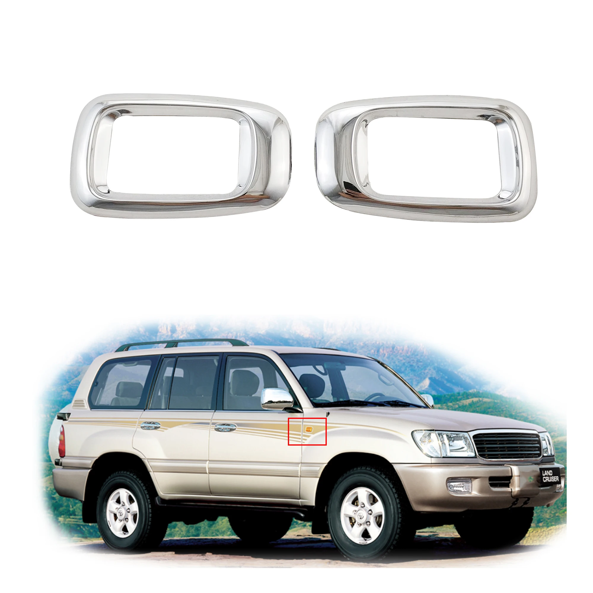 Car Chrome Accessories Plated Door Side Lamp Cover Trim Paste Style For Toyota Land Cruiser LC100 FJ100 4700 2700 Prado FJ120