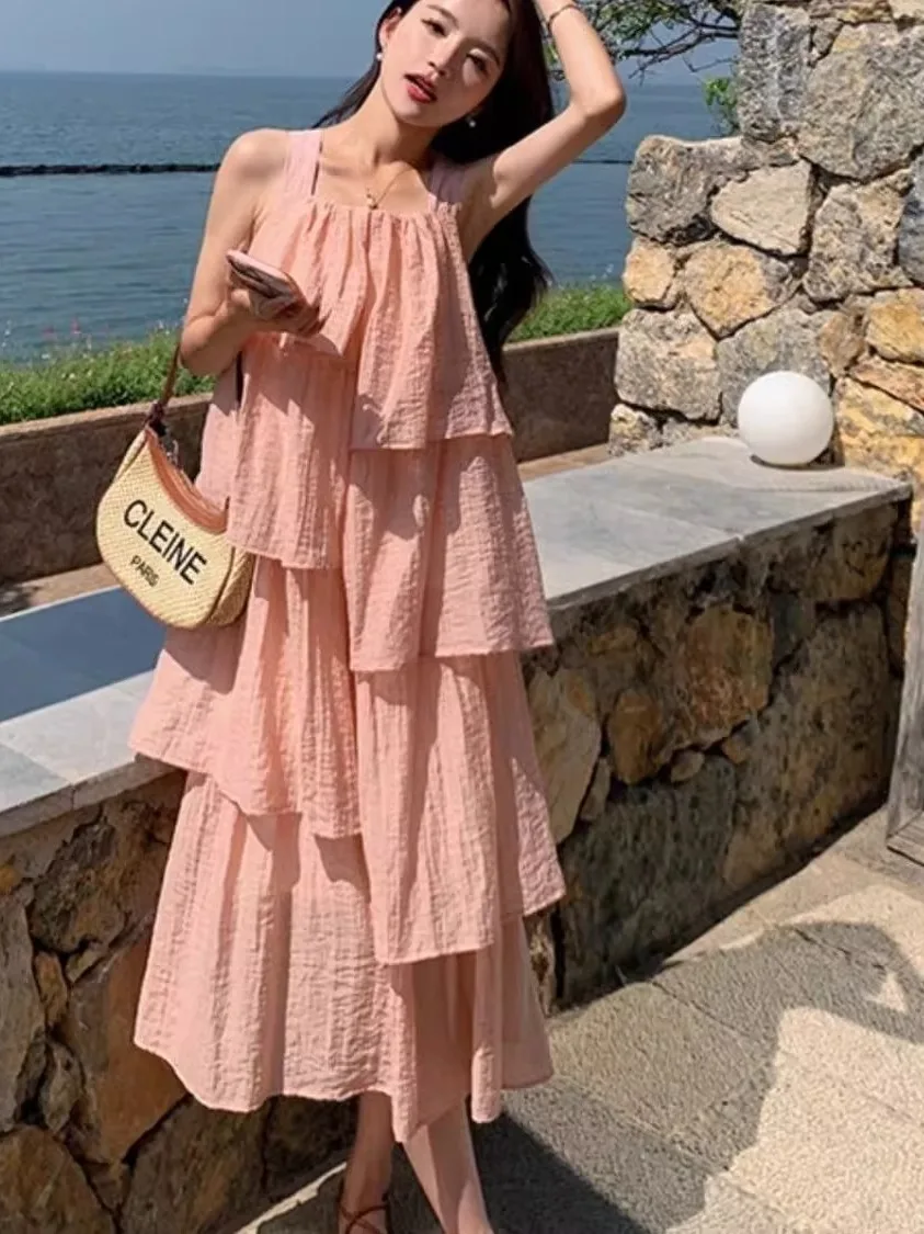 เดรสทรงเอพลีทเอวสูงสำหรับผู้หญิงไซส์ใหญ่ 300 ปอนด์ สไตล์หวานๆ เหมาะสำหรับใส่ไปทำงานหรือวันหยุดฤดูร้อน ความยาวปานกลาง