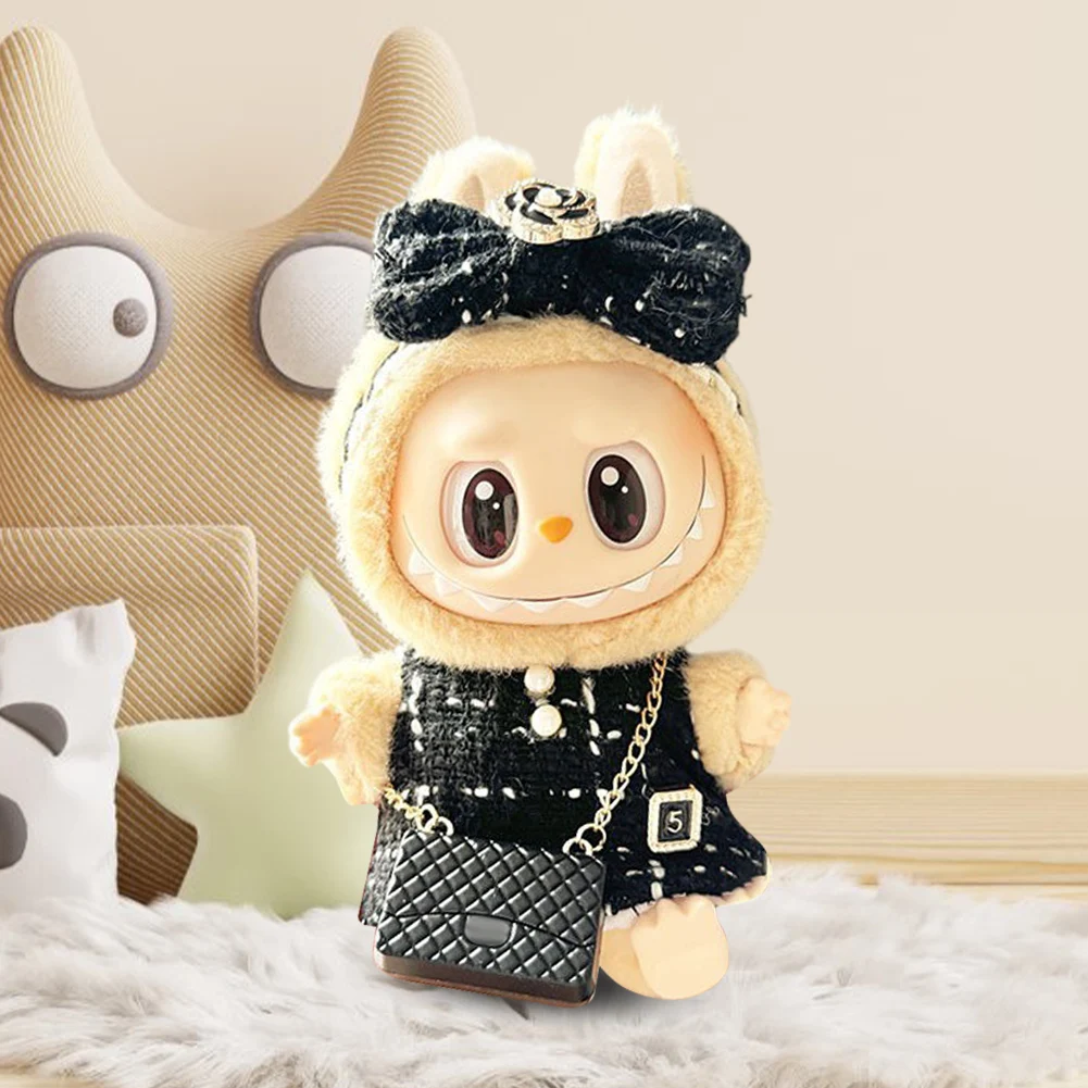 

Комплект одежды с героями мультфильмов для Labubu 17 см, плюшевая кукла, аксессуары, кавайная одежда для куклы, сердцебиение, макарон, вечерние кукольная одежда, подарок