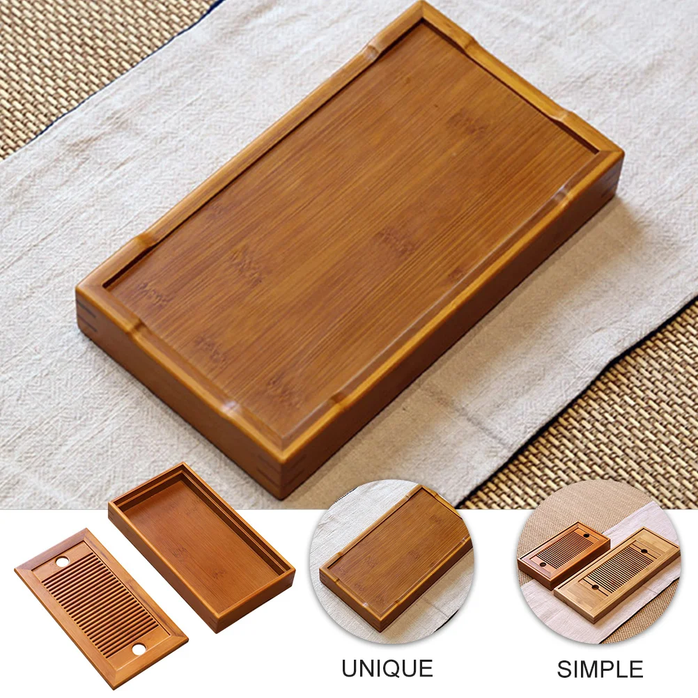 

1pc Bamboo With Drainage Design For Home Office Coffee Shop Use Tea Holding Tray Teaware Service Tea Plate Holder Plate