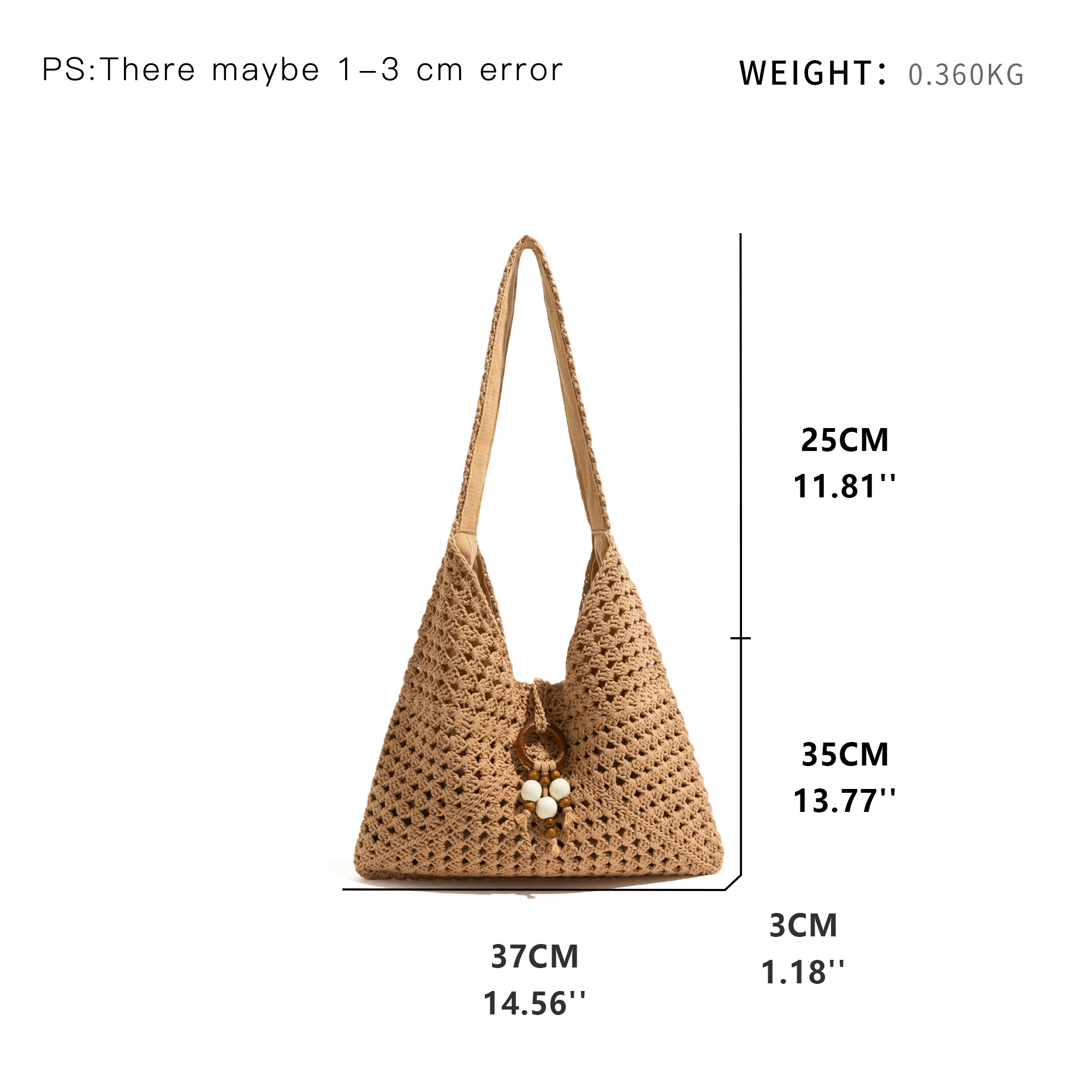 CKKUI Handmade Woven Bag with Hollowed Out Leisure Retro Seaside Vacation Bag, Spring Summer Wooden Bead Decoration Tote Bags