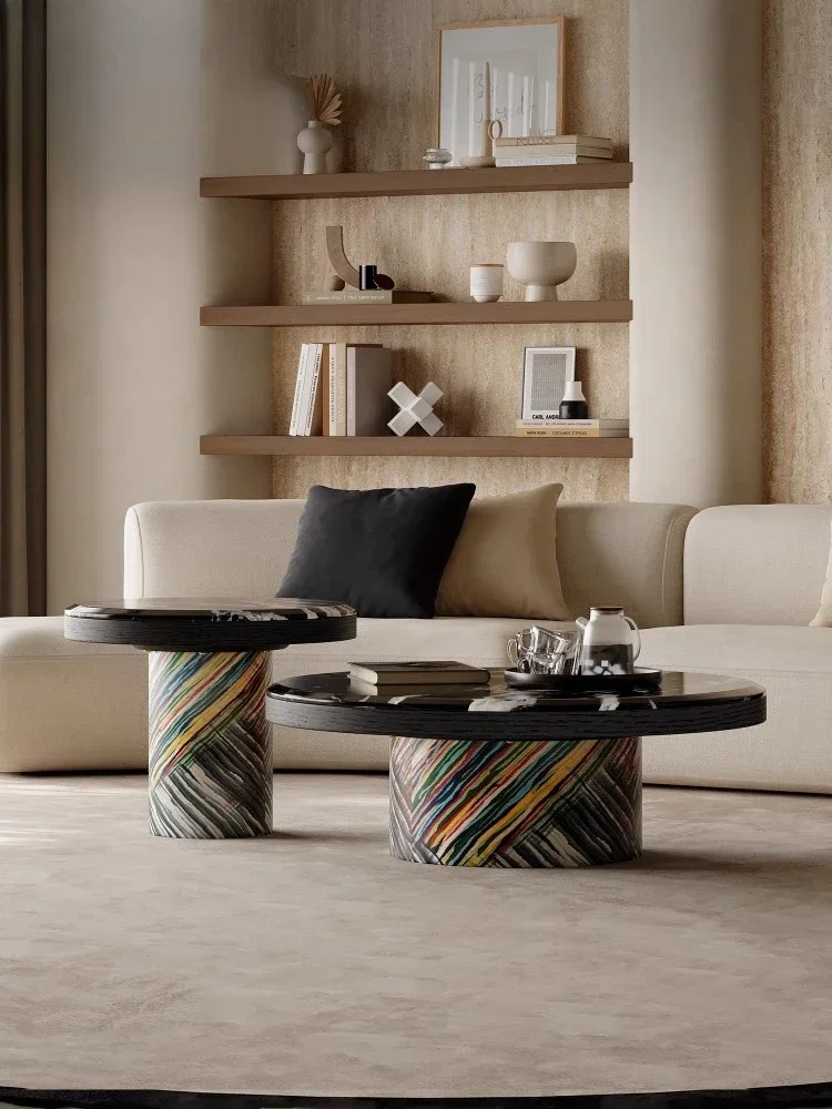 โต๊ะกาแฟหินอ่อน หรูหรา ระดับไฮเอนด์ ทรงกลม สำหรับห้องนั่งเล่น ชุดโต๊ะกาแฟ