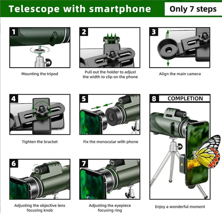 Green Monocular 40x60 High Power HD New Big Eyepiece waterproof telescope