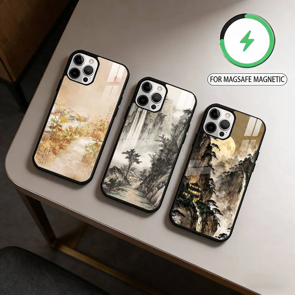 

C-Chinese S-Style A-Art Phone Case For iPhone17,16,15,14,13,12,11 Plus,Pro Max Magnetic For Magsafe Wireless Charging