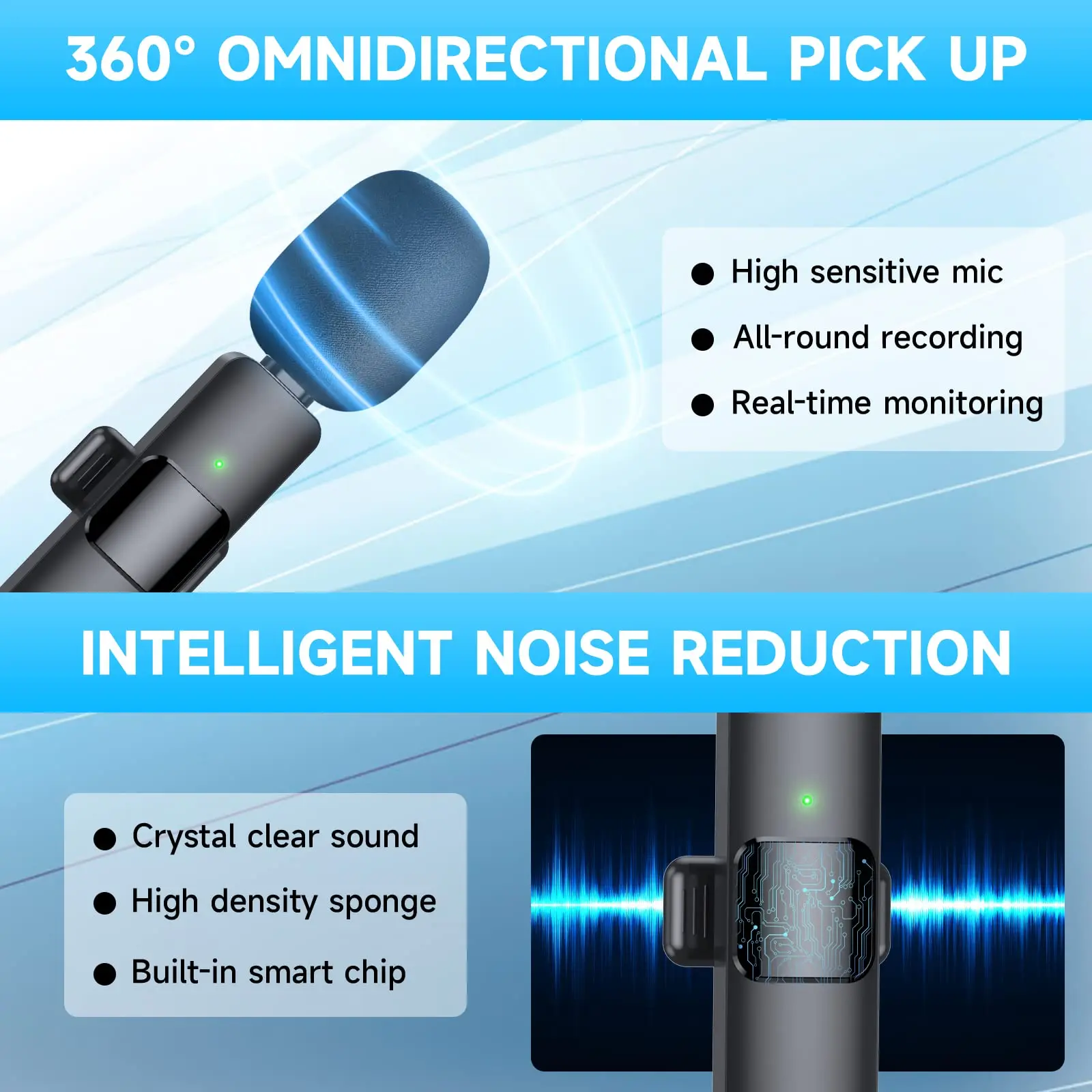 2.4GHZ Wireless Lavalier Microphone Portable Audio Video Recording Mini Mic with quality materisls and smart chips