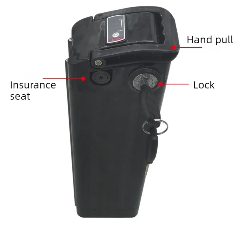 Silberner Lithium-Akku im Fischstil, 36 V/48 V, Ausgang mit unterem Entladung, 8 Ah/10 Ah/12,5 Ah, Akku für Elektrofahrzeuge