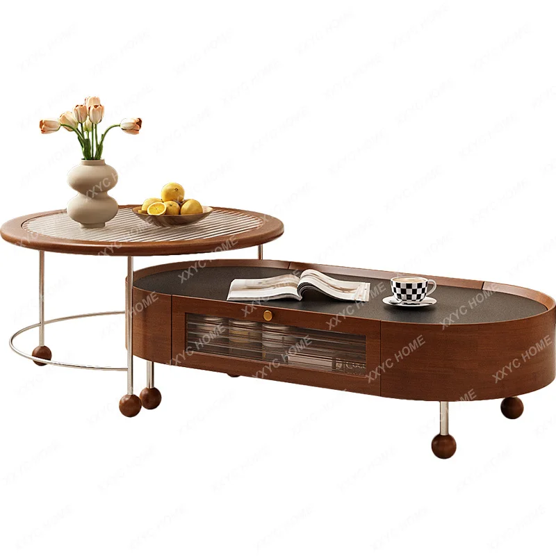 

Q Medieval style coffee table new living room household solid wood rock board tea table