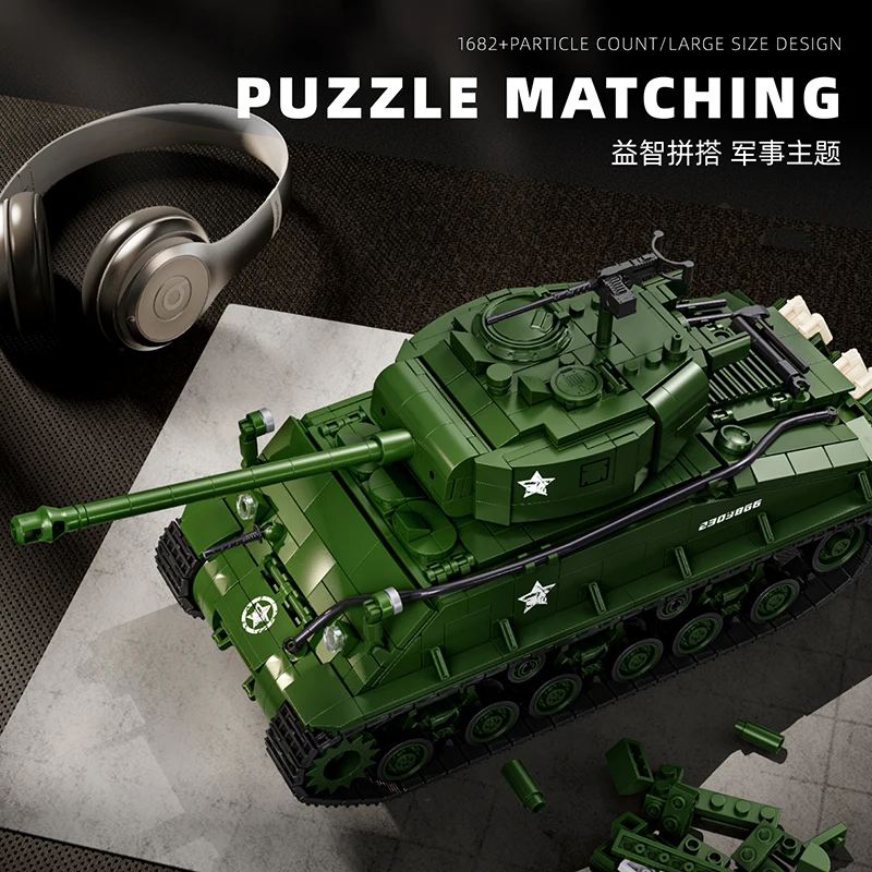 Amerikaanse M4 Sherman Medium Tank Wereldoorlog II Bouwstenen Jongen Assemblage Speelgoed Gevolgd Gepantserd Voertuig Zwaar Educatief Speelgoed
