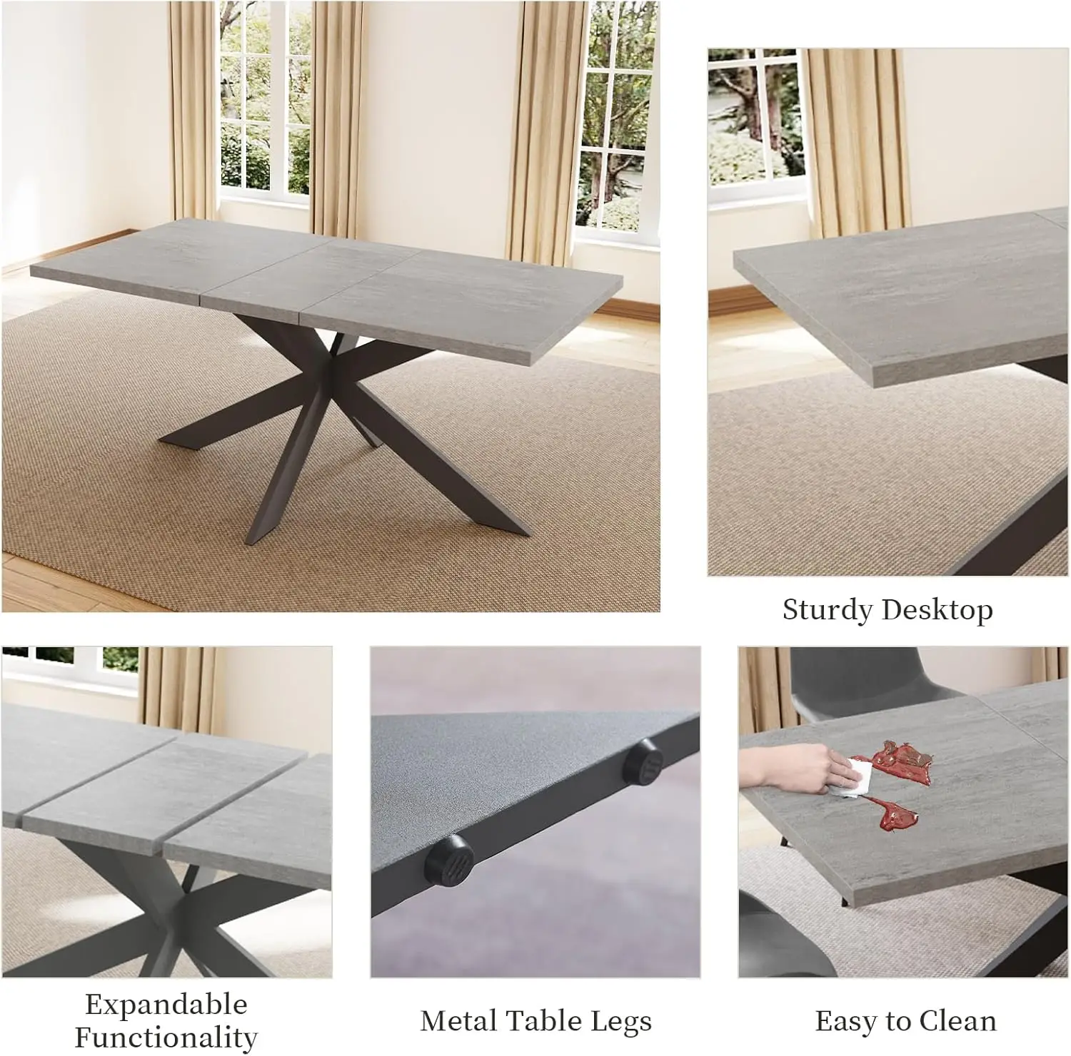 Modern Dining Table Table Set for 6-8 Person for Dining Room Kitchen Table Set with Steel Legs Modern Farmhouse Style Table