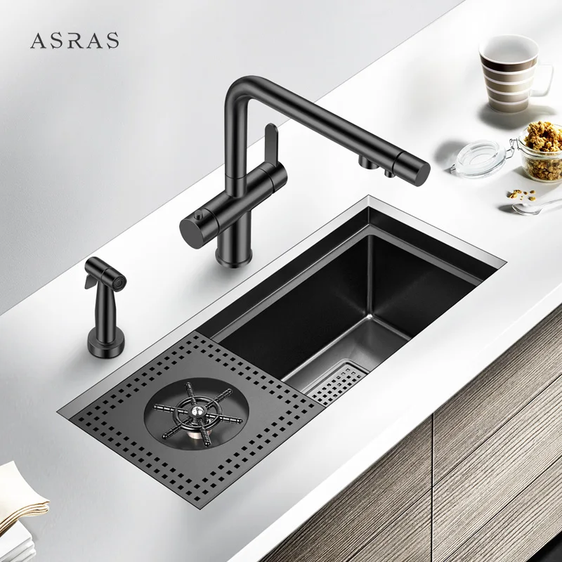 Asras SUS304 handmade black nano cup washer small sink kitchen faucet manufacturer-6026NX-1