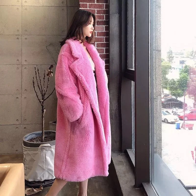 

Winter Korean High end Imitation Lamb Hair Mid length Fur Coat Thickened Long Fur Fashion Coat Women's Loose Cardigan JJ757