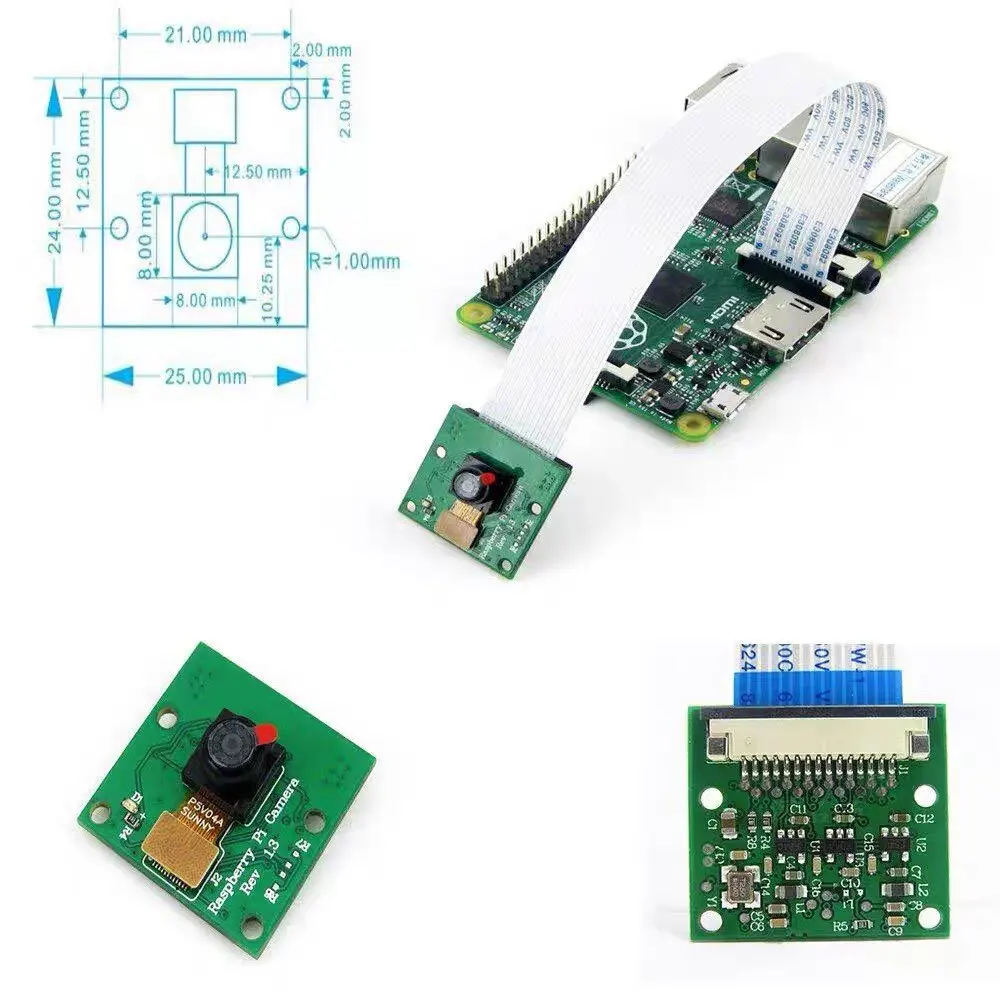 5MP Camera Module for Raspberry Pi 4B 3B 2B Green Board CSI Ribbon Cable