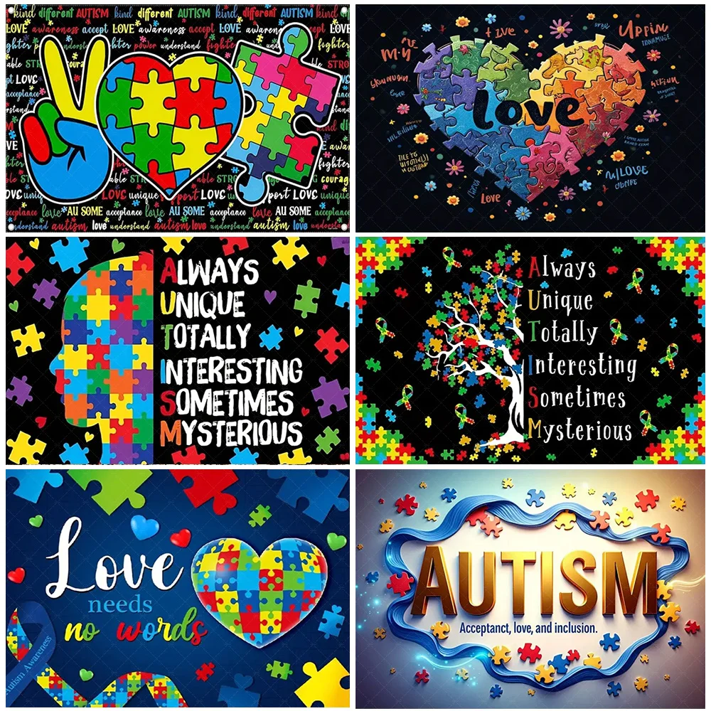 

World Autism Awareness Day Backdrop Love Need No Words Photography Backdrop Caring For Autism Event Decoration WAAD Supplies