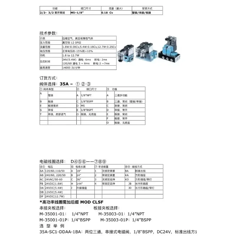 

solenoid valve 35A-ACA-DDAA-1BA 35A-ACA-DDFFA-1BA
