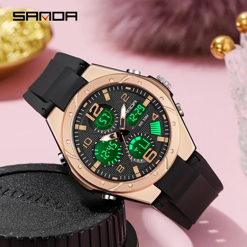 Imagen 2 del producto SANDA, nueva marca, reloj deportivo Digital LED de lujo para mujer, reloj de cuarzo a la moda para tiempo libre, reloj militar resistente al agua hasta 50M para mujer y Chica