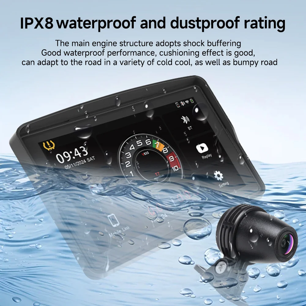 7'' Motorrad DVR GPS navigator Dash Cam Drahtlose Carplay Android Auto IPX8 Wasserdichte Moto Vorne Hinten Kamera Bluetooth zoll