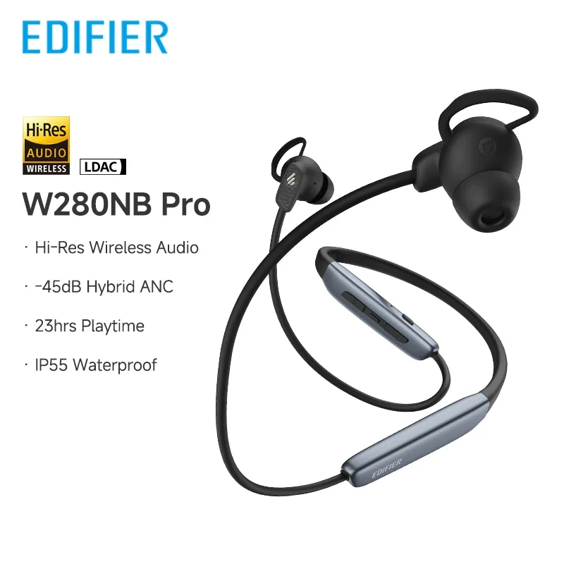 Edifier W280NB Pro Earphones Wireless Noise Cancelling Neckband Headphones Bluetooth V5.4 Hi-Res LDAC Earphones IP55 Waterproof