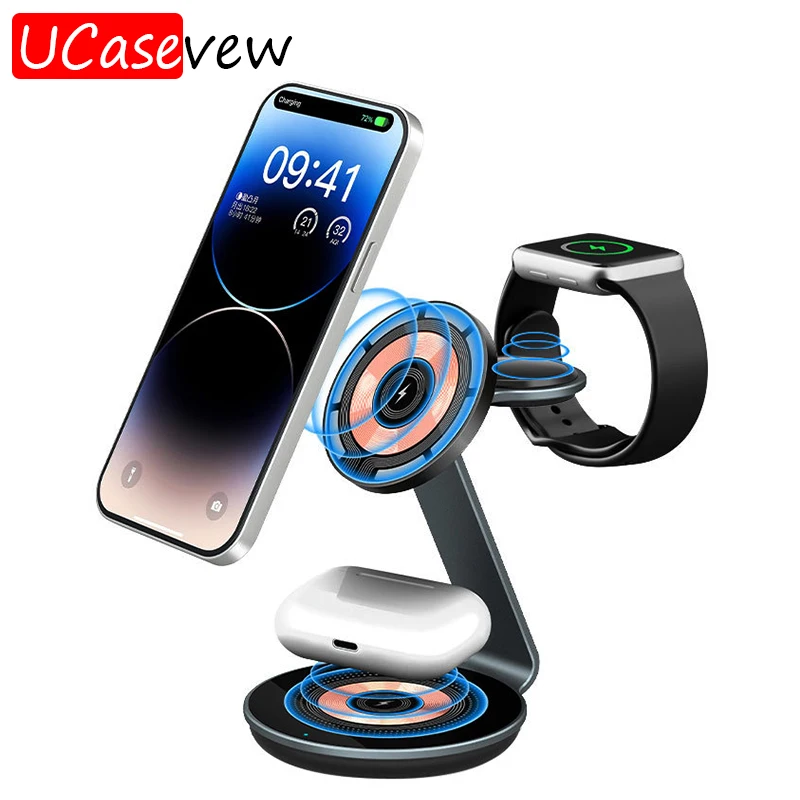 

Magnetic 3 in 1 Wireless Charger Stand for iPhone12 13 14 15 ProMax 13 Mini Fast Charging Station Dock for Apple Watch/AirPods 3