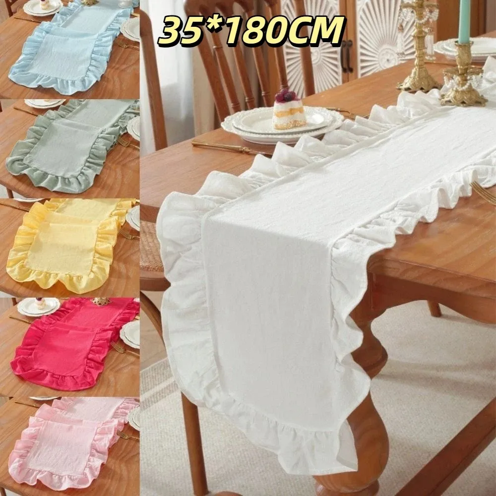 35x180cm Ruffled Edge Table Runner Solid Color Ruffled Edge Rectangular Table Runner Cotton Anti Slip Table Decoration Runner