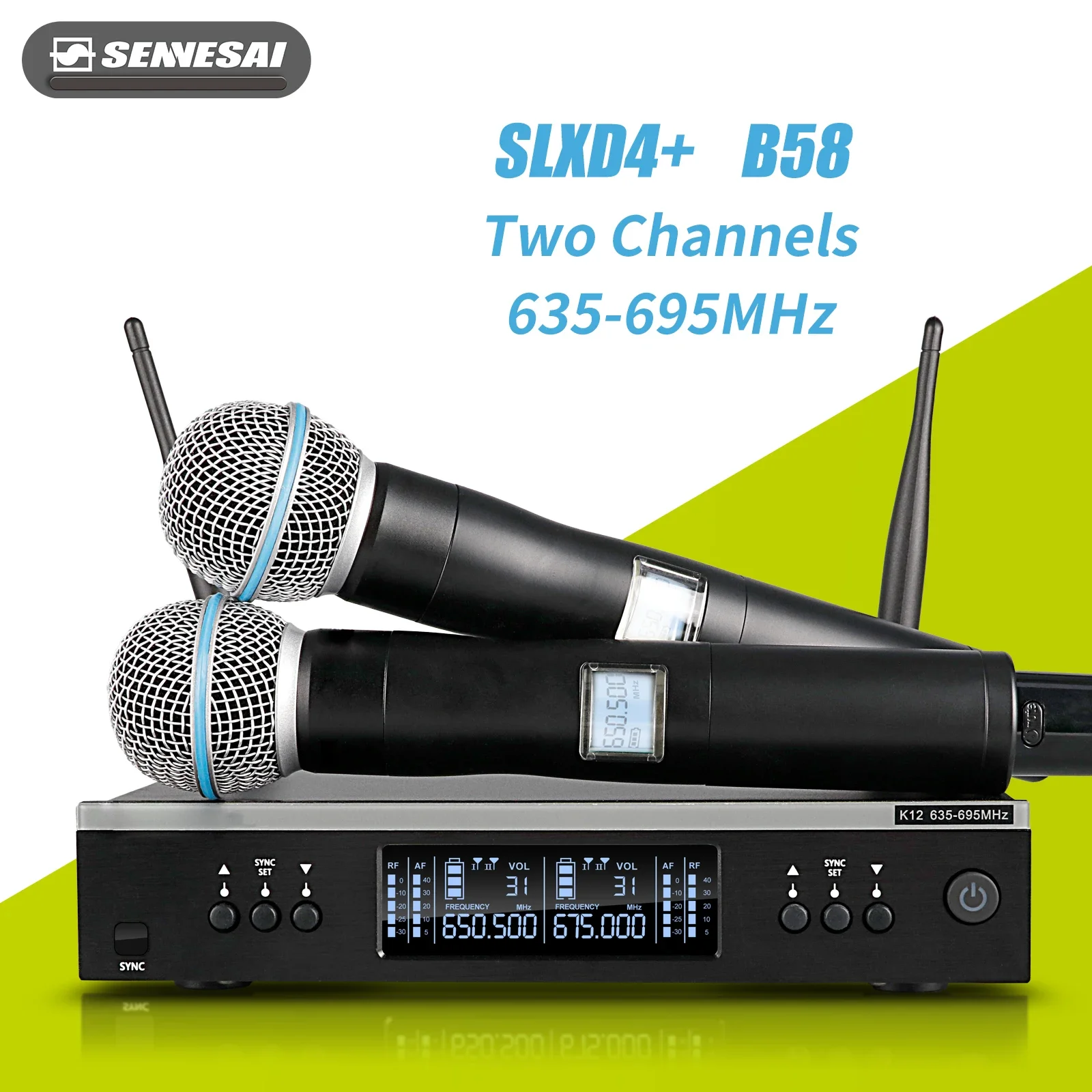 

SLXD4+ Professional Dual Wireless Microphne Stage Performance 2 Channels UHF Karaoke Metal Handheld