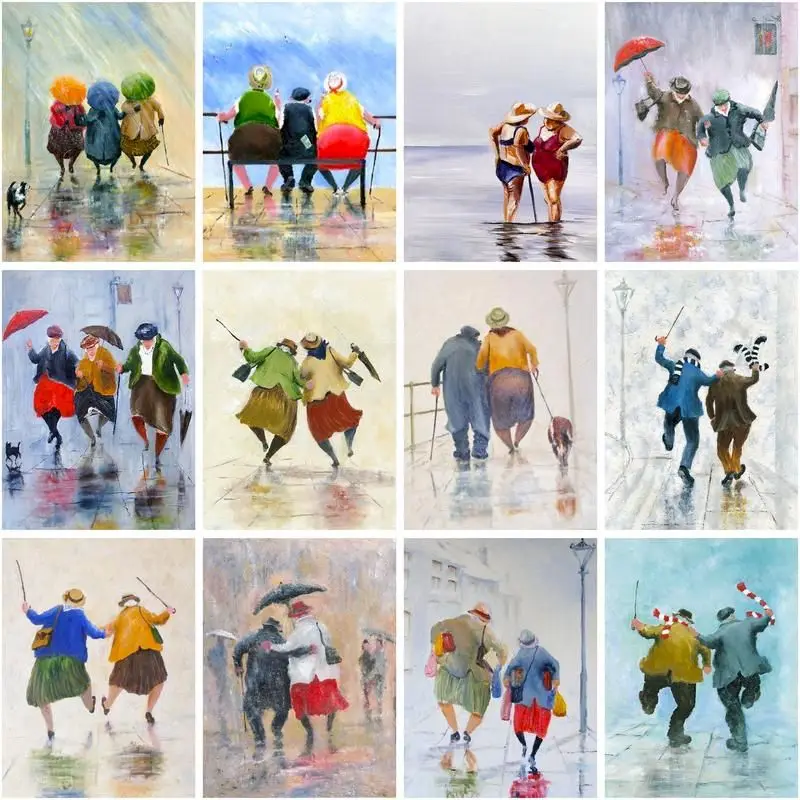 

GATYZTORY Painting By Numbers Umbrella Old Couple Drawing On Canvas Handpainted Art Gift Diy Pictures By Number Kits Home Decor