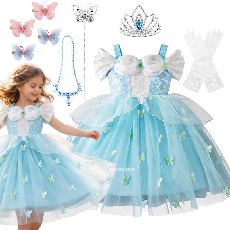 

2026 Girls Cinderella Cosplay Costume Summer Pageant Sequins Fantasy Princess Carnival Clothes Decoration Carnival Fancy Sets