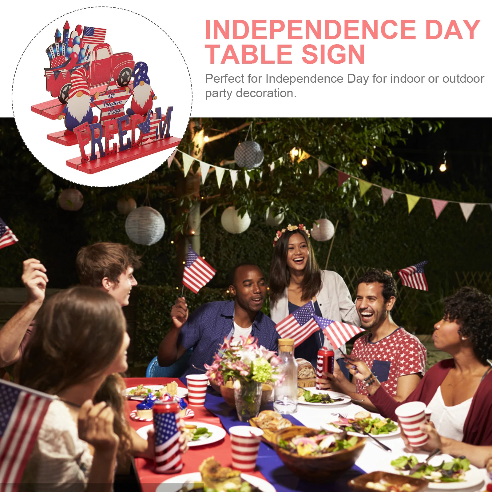 

3 Pcs Wooden Sign Home Decor Independence Day Festival Patriotic Tray nament Desktop Adornment American Table Sign