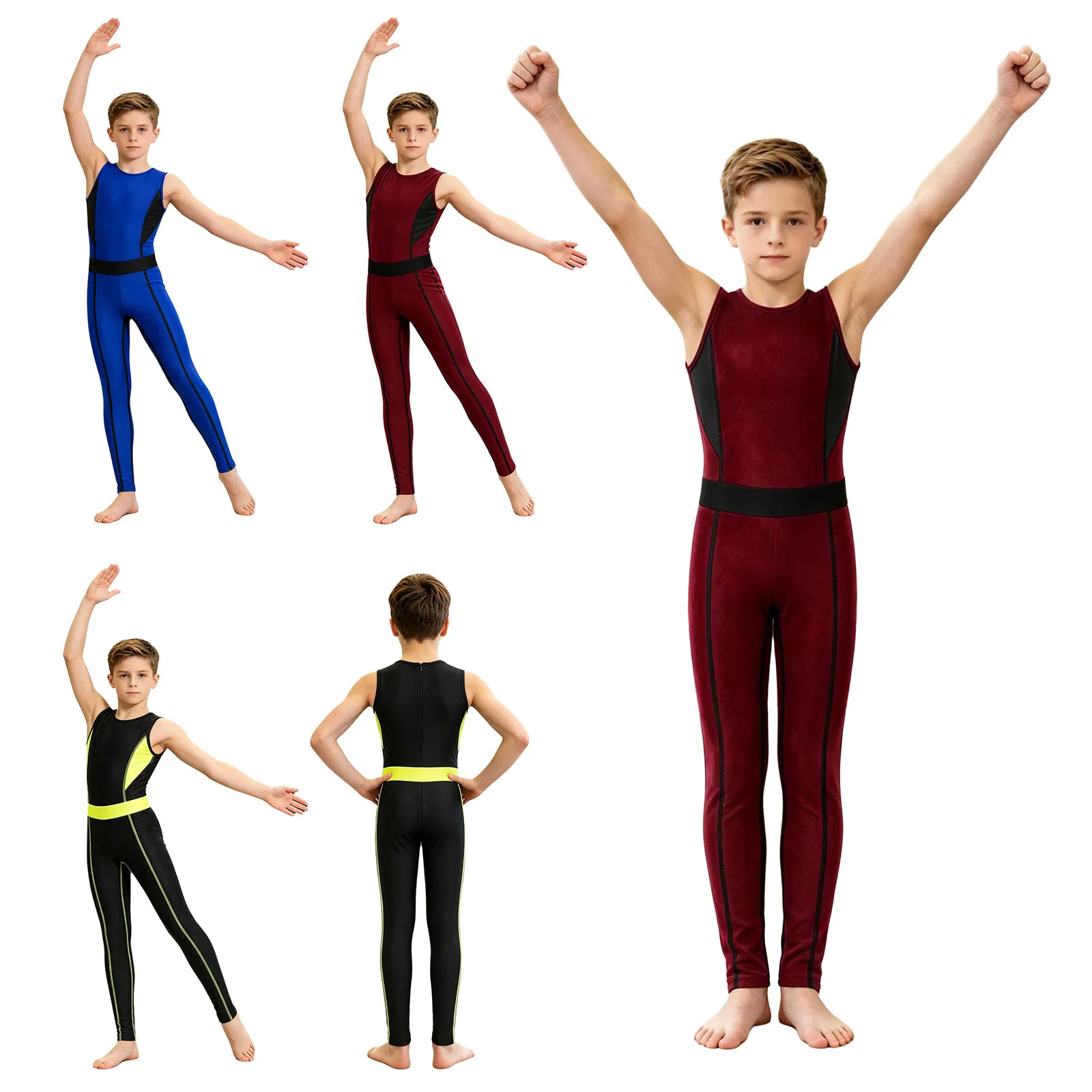Ärmelloses Gymnastik-Unitard für Jungen, Kinder-Trainingsanzug, dehnbarer Leotard, Tanz-Trainings-Jumpsuit, Ballett-Tanz-Wettkampfkleidung – Detail 2