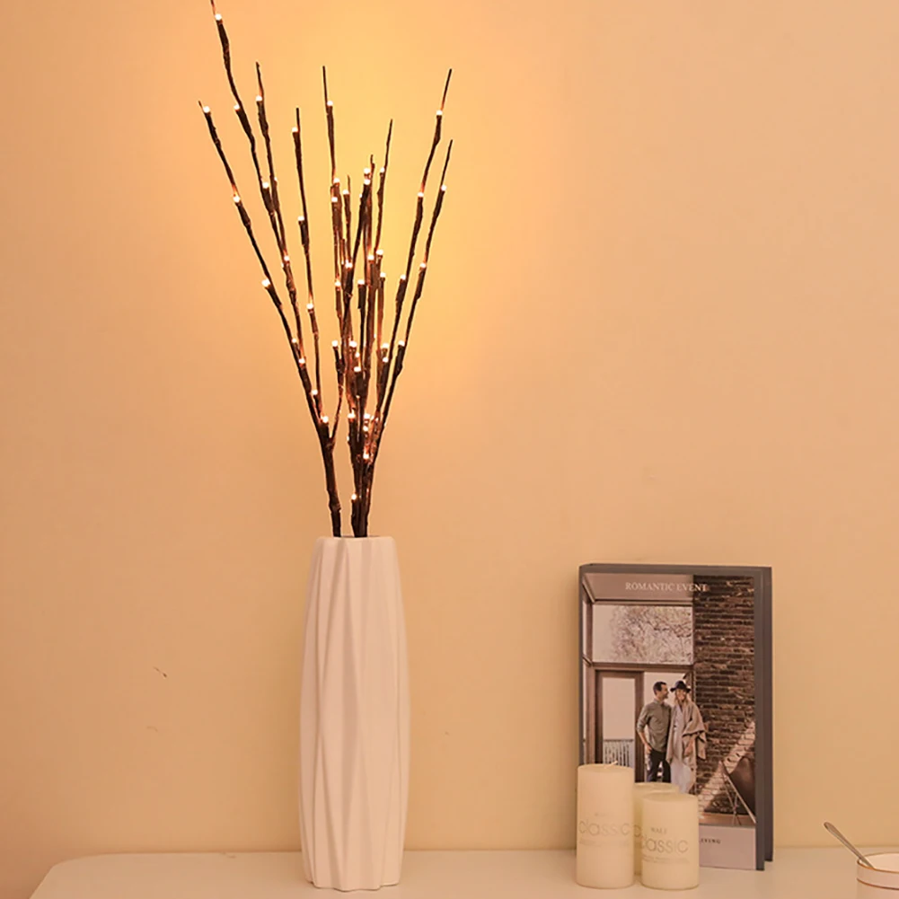 LED Willow Branch Lamp 20 LED Bulbs Light Artificial Branch Willow Twig Vase Lights Home Room Desk Decor