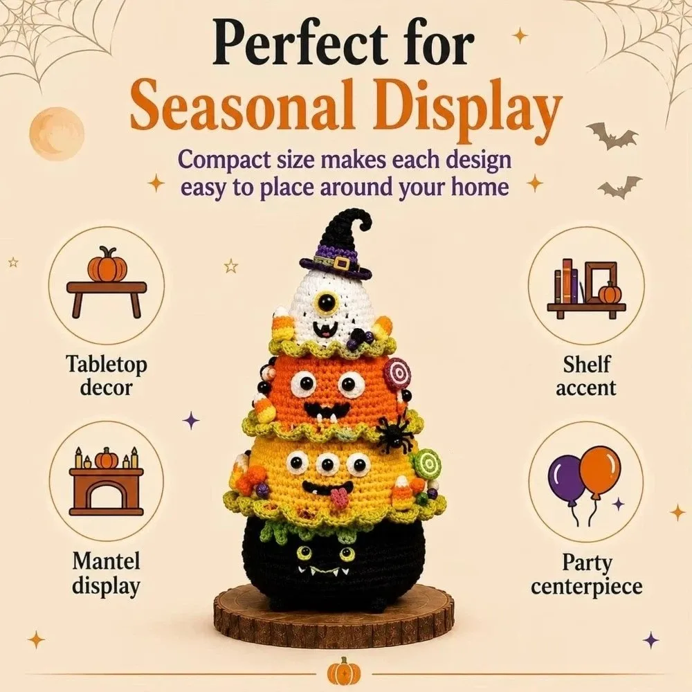 Beginner Friendly Halloween Crochet DIY Kit Christmas Tree Shape Complete Set Yarn Craft Set Gothic Style Hand-Made
