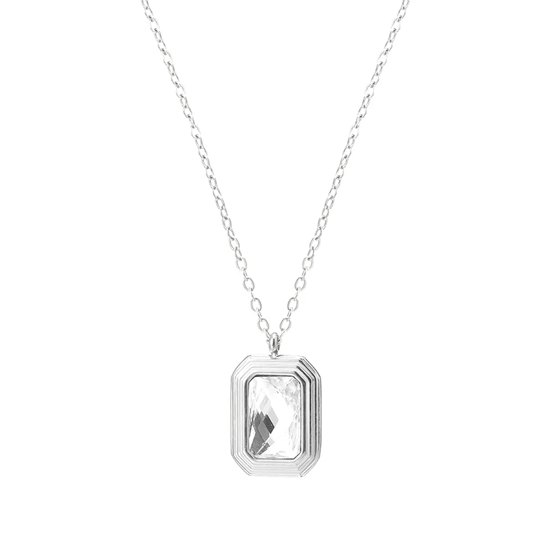 PAXA New Fashion Geometric Cubic Zirconia Square Pendant Necklace for Women Elegant Necklaces Charms Wedding Party Jewelry Gifts