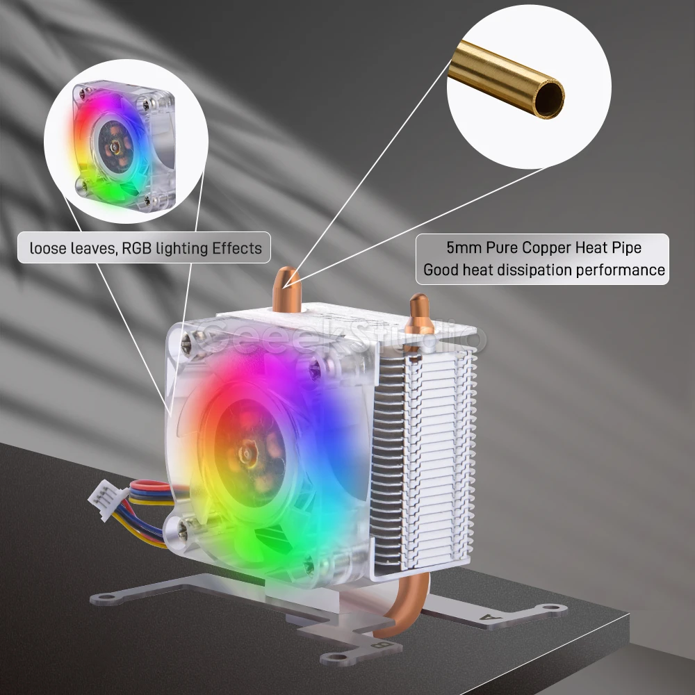 ICE-Tower Cooler CPU RGB LED Light Cooling Fan for Raspberry Pi 5