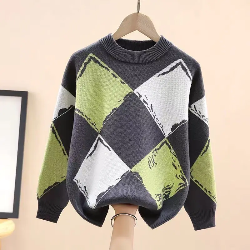 Sweater Boys New Thickened Autumn/Winter Fashionable Versatile Boys Striped Knitted Sweater Children's Top Baby Winter Clothes