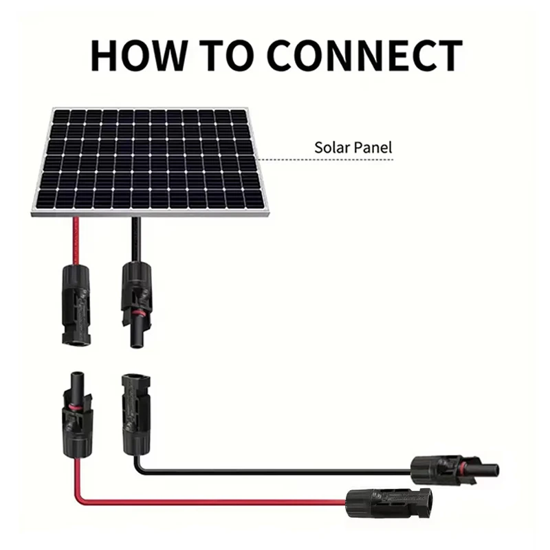 Solar Panel Cable Wire Extension PV Cable DC Rated 4mm² 6mm² 12AWG 10AWG with Solar Connectors Plugs
