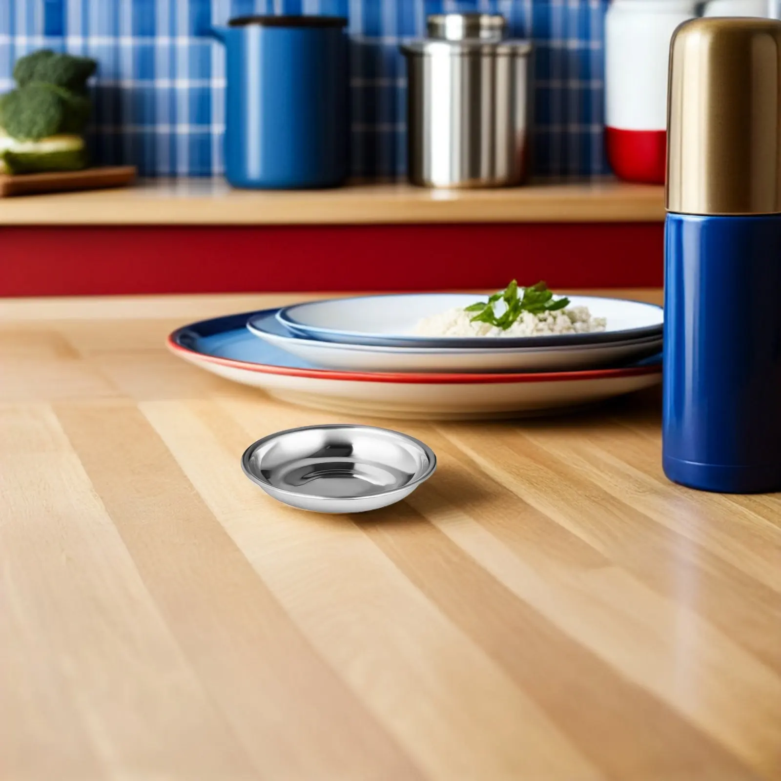 20 piezas de recipientes redondos de acero inoxidable para condimentos, mini cuencos para salsa, platos para mojar para salsa de soja, wasabi, condimentos, aperitivos, uso doméstico