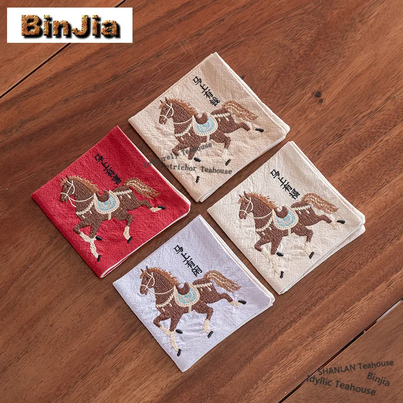 

Cotton Linen Embroidery Horse Tea Towel Japanese Cloth Napkins Tea Napkins Household Tea Cloth Tea Services Accessories Gift