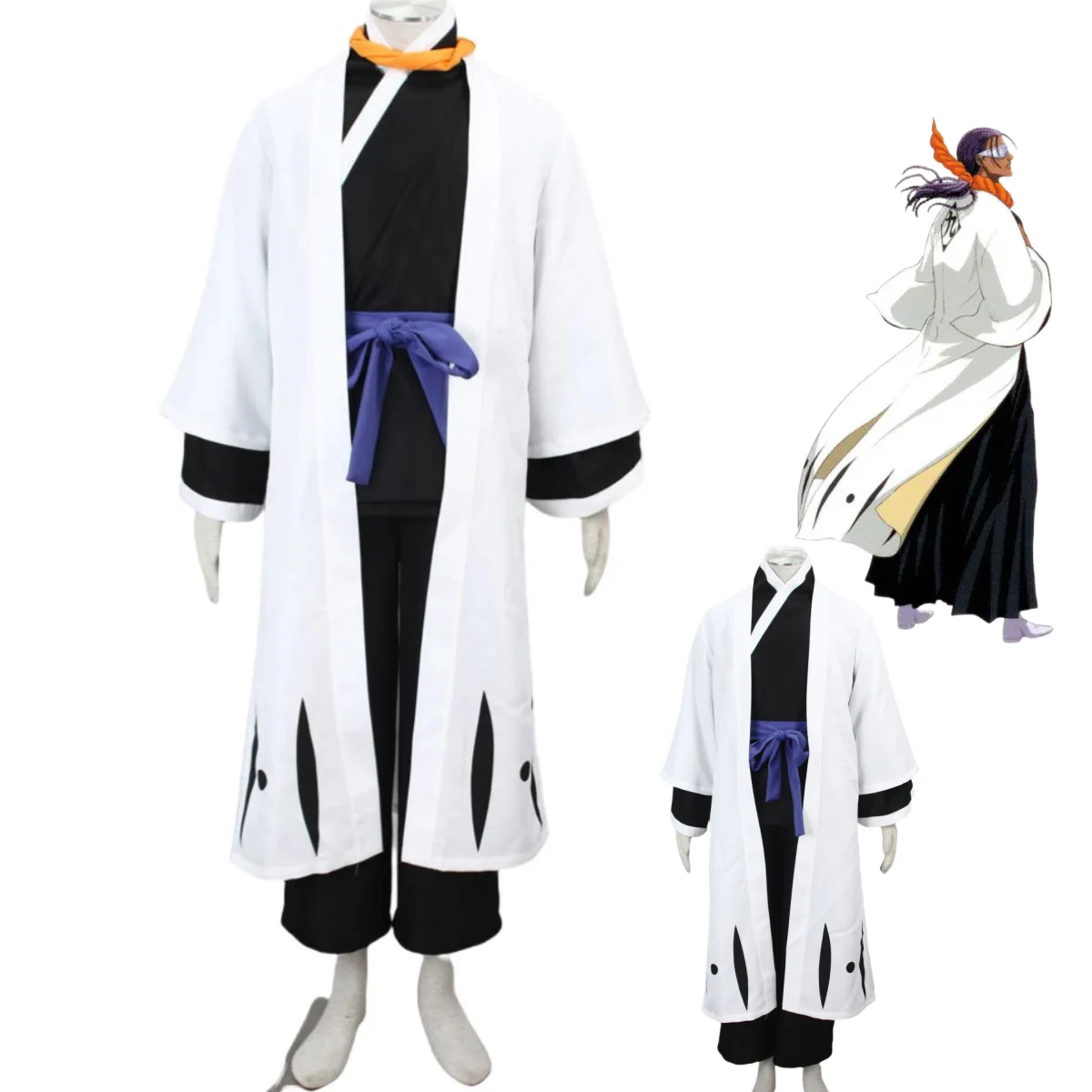 Anime Bleach Tousen Kaname Cosplay Costume Kyuubantai Captain Wig White Robe Cape Kimono Training Uniform Man Carnival Suit