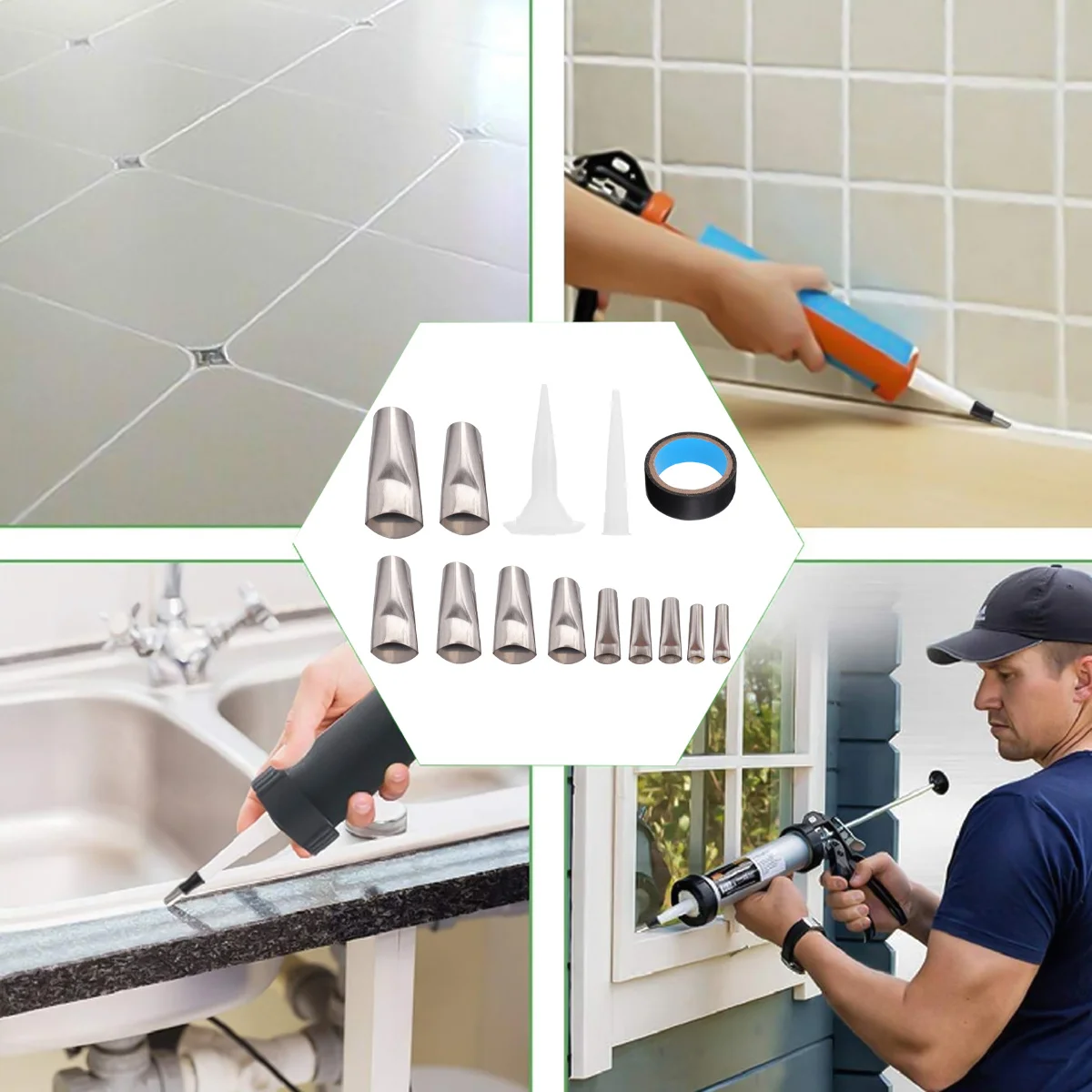

17Pcs Stainless Steel Caulk Tool Set Caulking Nozzle Kit for Kitchen Bathroom Window Sealant Finishing Scraper Trimmer