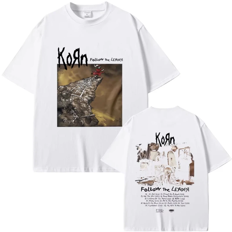 2026 الصيف روك باند كورن اتبع الزعيم نمط تي شيرت نادر نو المعادن الموسيقى تي شيرت الرجال القوطية الرجعية القطن فضفاض تي شيرت #2