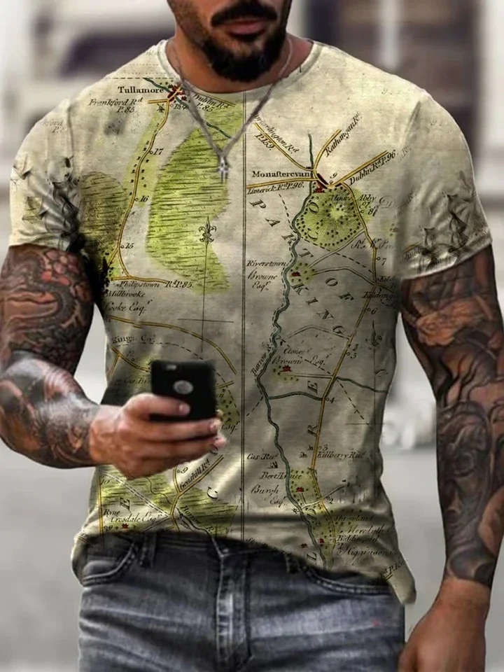 Summer Men's Printed Casual Crew Neck Short Sleeve T-Shirt I'm Fine  3D Printed T Shirt
